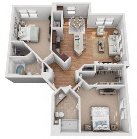 2 Bed 2 Bath Floor Plan | 1,134 Sq. Ft. at  Mockingbird Flats Apartments in Dallas, TX